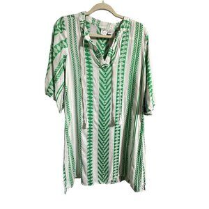 Goa Beachwear & White Geometric Striped Tunic swimwear cover up size S NWT